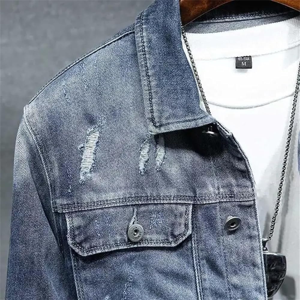 【新品】Denim Over Mens Jacket Amazon.com: Men's Denim Jacket, Spring and Autumn Loose Top